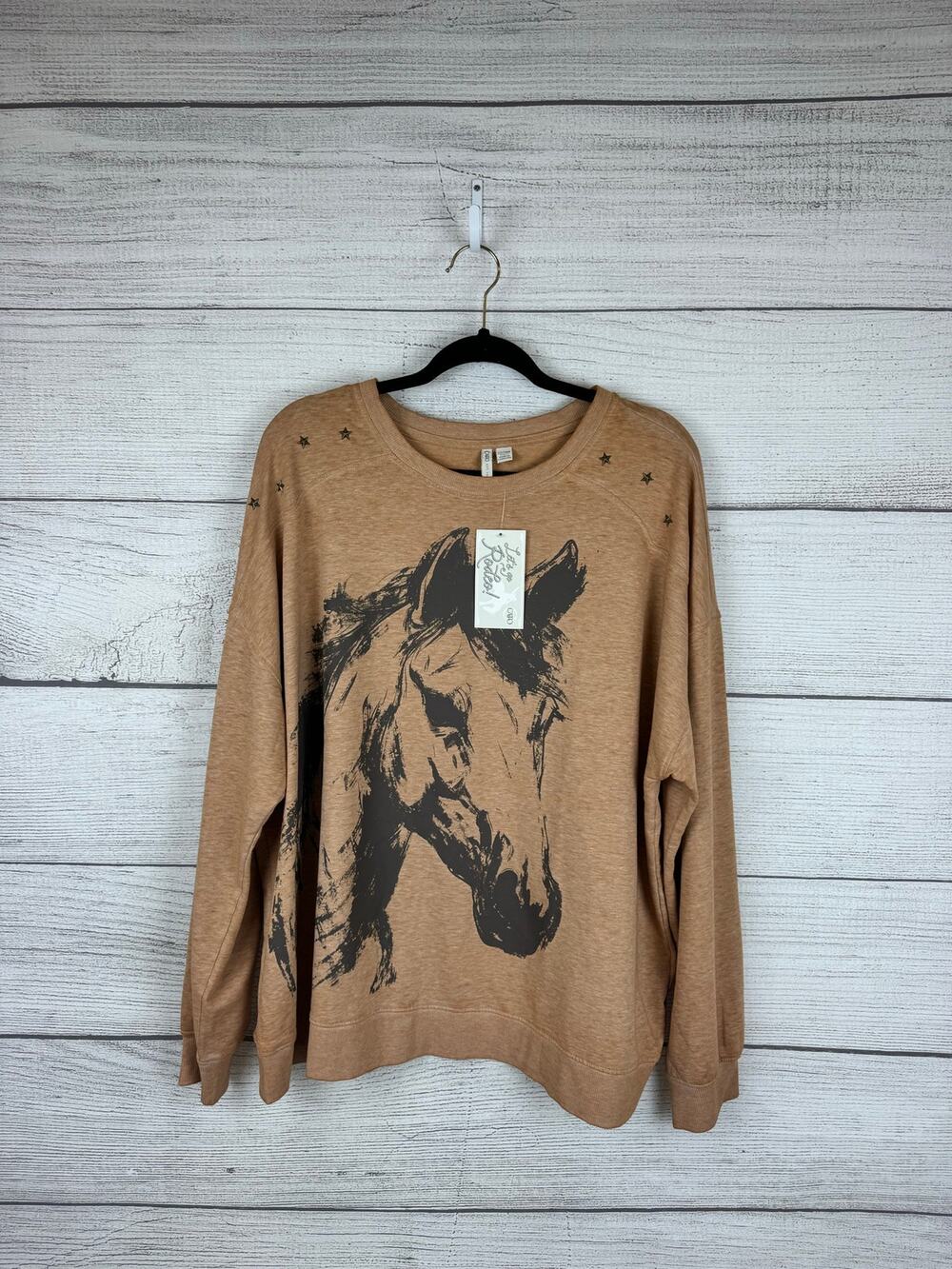 Cato Plus Size Tan Washed Western Horse Graphic Sweatshirt Top Size 22/24W